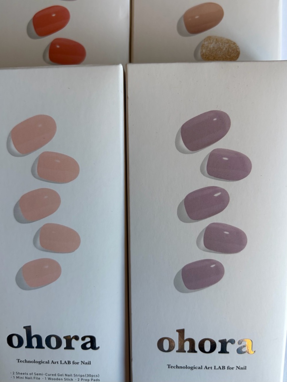 Ohora Purple l, Coral, Nude & Pink Semi-Cured Gel Nail Strips - 4 Pack of 30